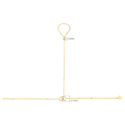 Solid Gold 0.3ct Natural Diamond Evil Eye By Yard Ring Bracelet Hand Chain