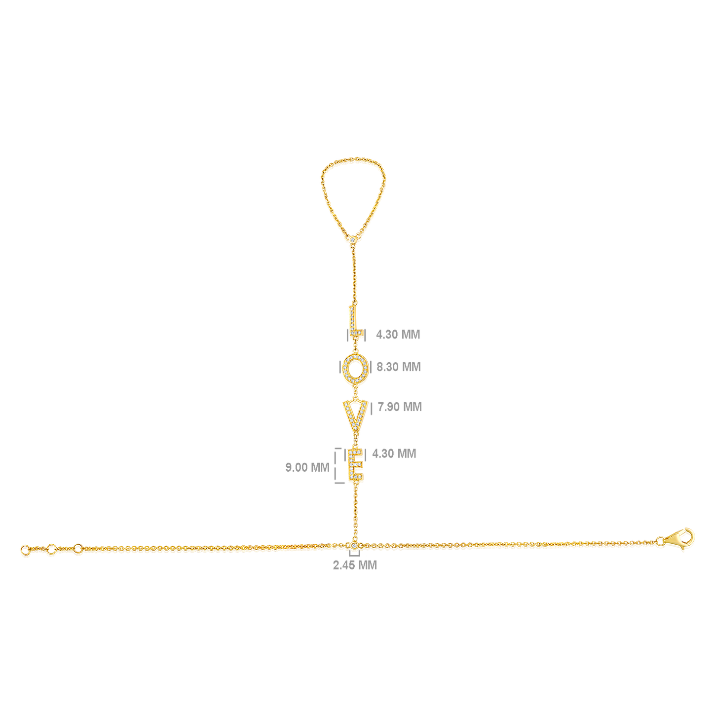 Solid Gold 0.22ct Natural Diamond LOVE Alphabet Ring Bracelet Hand Chain