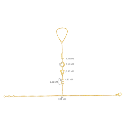 Solid Gold 0.22ct Natural Diamond LOVE Alphabet Ring Bracelet Hand Chain