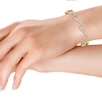 Solid Gold 2.3ct Natural Diamond Link Chain Cuff Bracelet