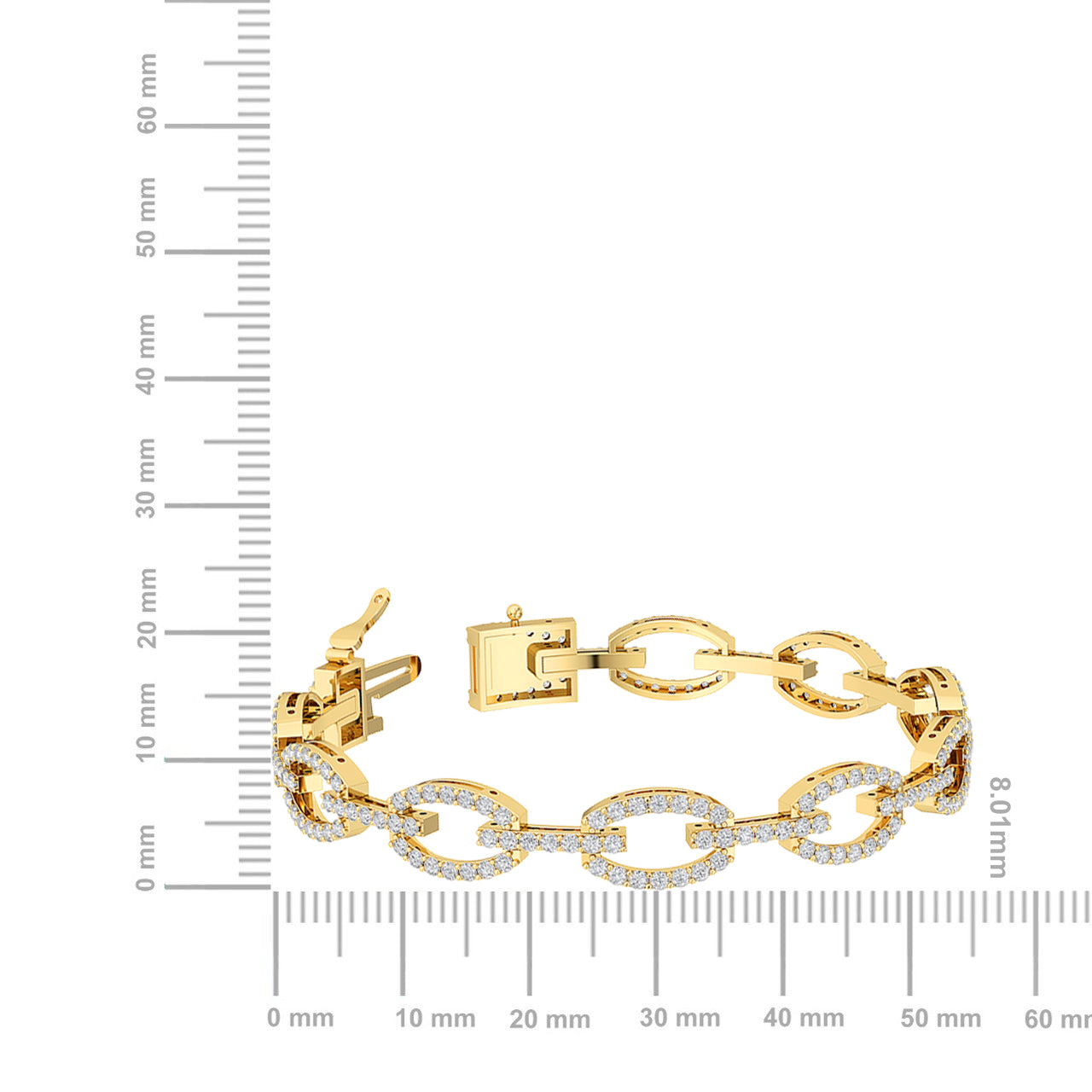 Solid Gold 2.3ct Natural Diamond Link Chain Cuff Bracelet
