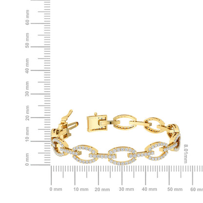 Solid Gold 2.3ct Natural Diamond Link Chain Cuff Bracelet