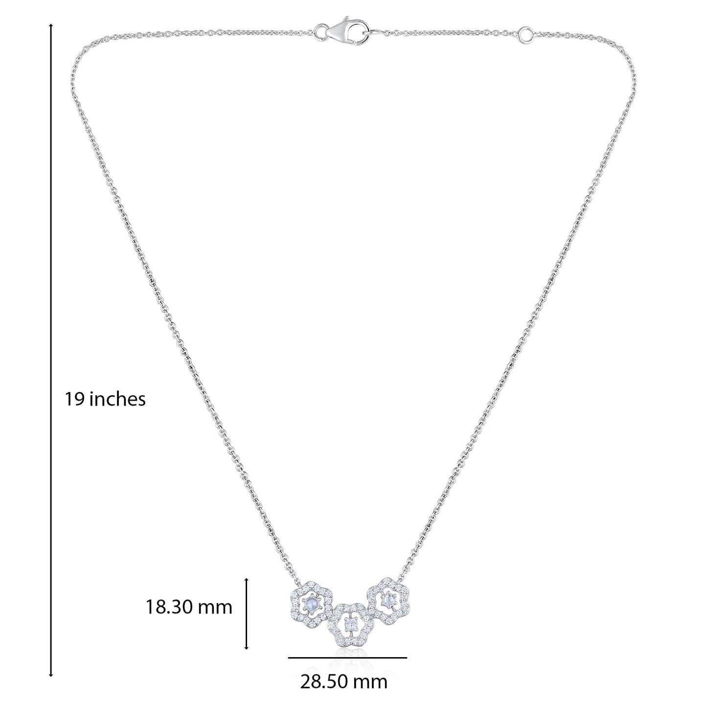 Solid Gold 0.6ct Natural Diamond Rose-Cut Cushion 3 Flower Necklace