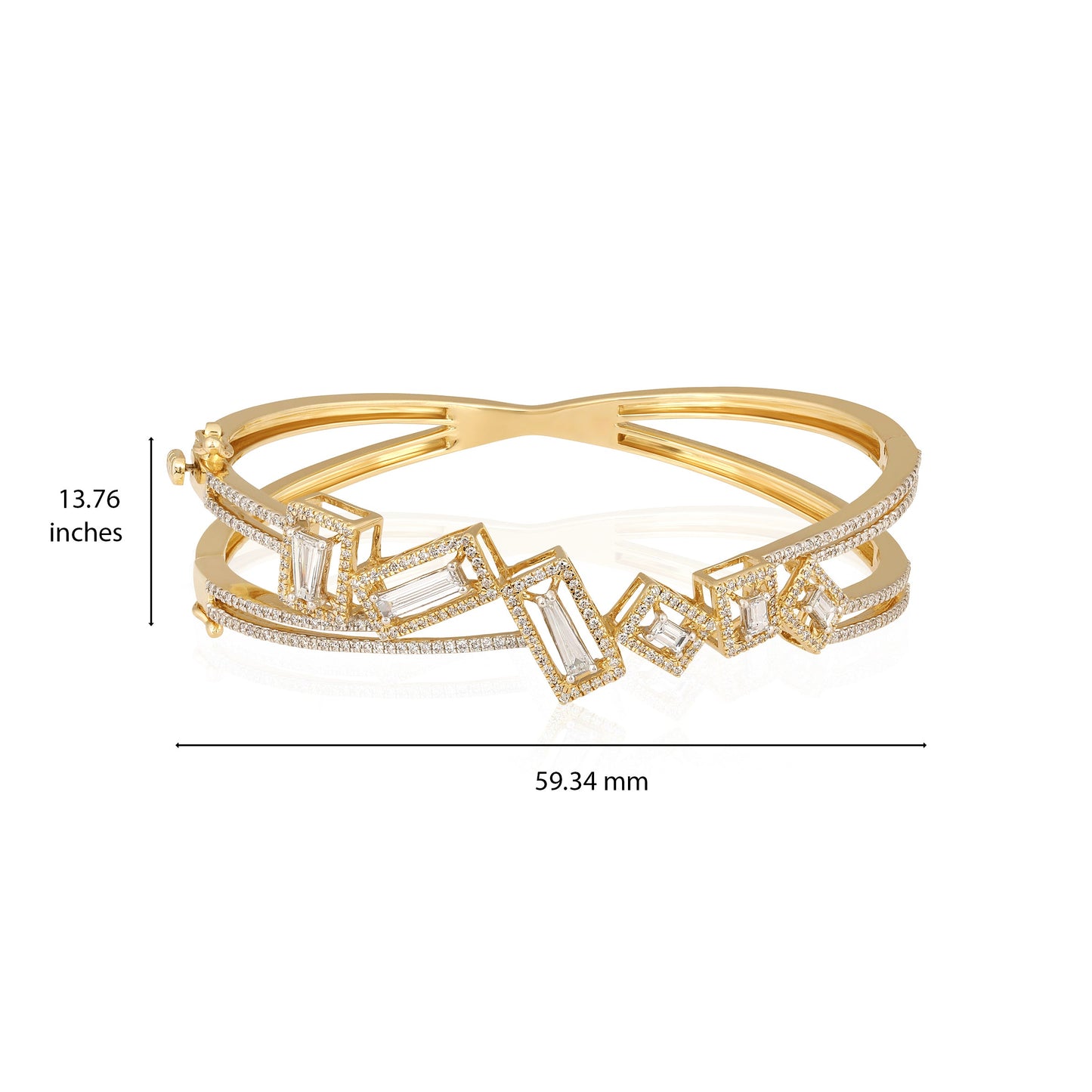 2ct Natural Diamond Baguette Solid Gold Bangle Bracelet