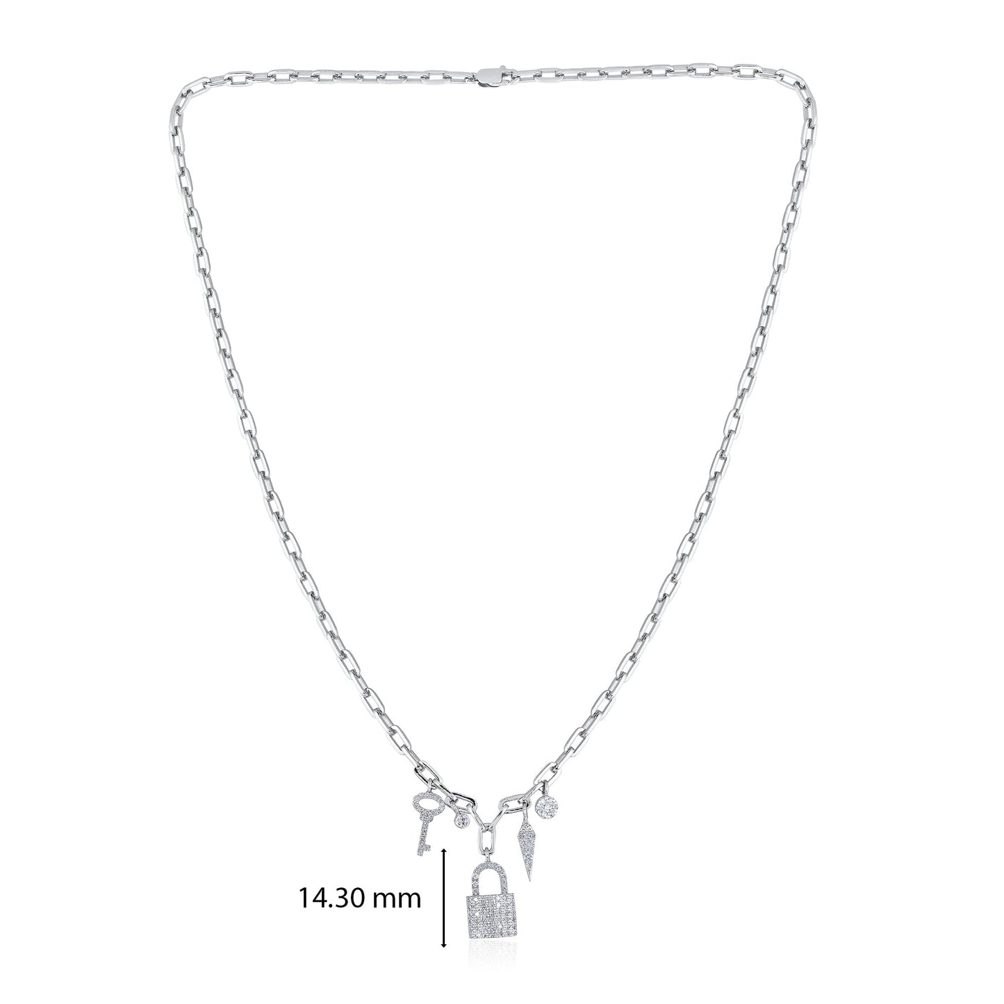 Solid Gold 0.7ct Natural Diamond Kite Key Lock Ball Charm Necklace