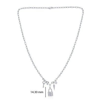 Solid Gold 0.7ct Natural Diamond Kite Key Lock Ball Charm Necklace