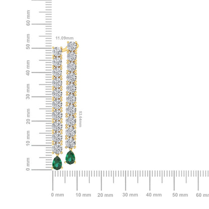 Solid Gold 10ct Natural Diamond Pear Dangle Stimulated Emerald Earrings