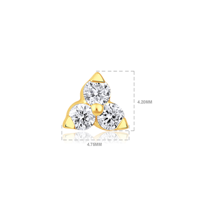 Solid Gold 0.2ct Natural Diamond Trio Multi Pierce Stud Earrings