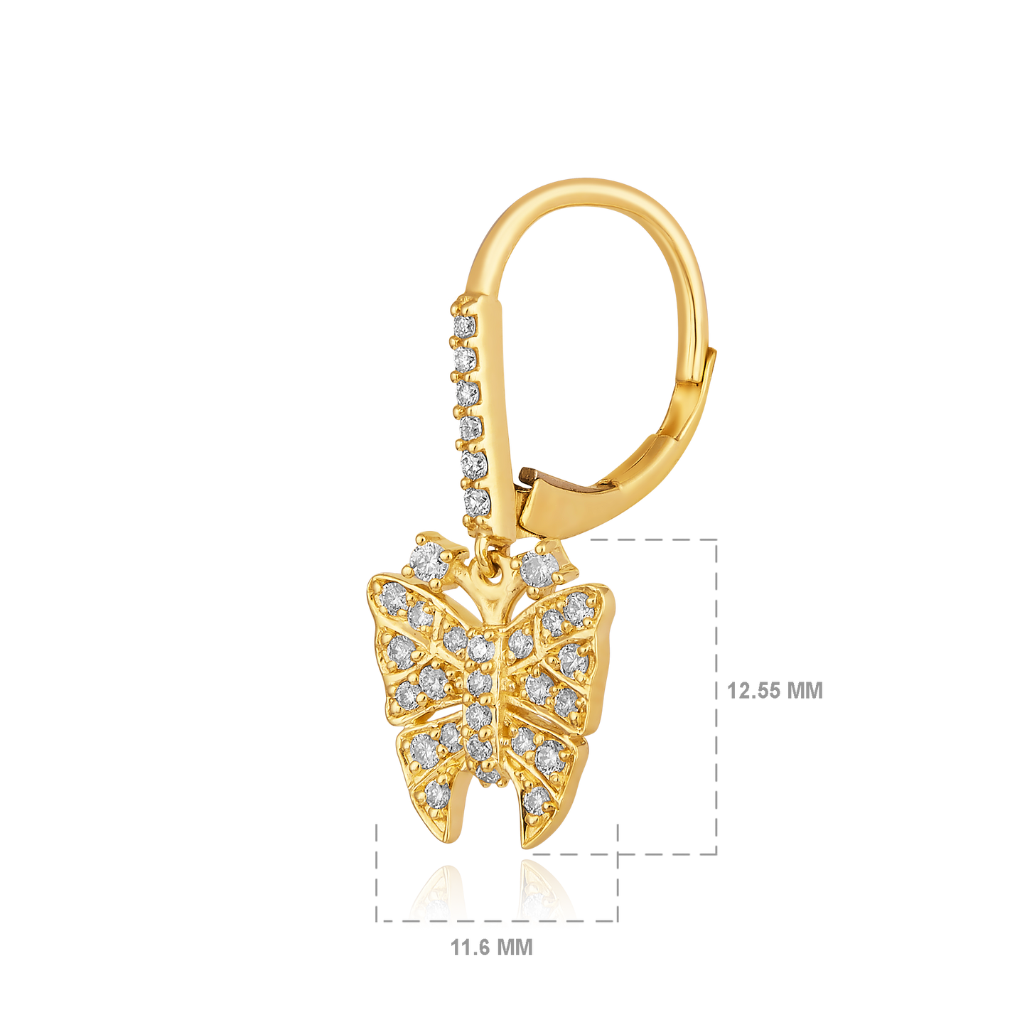 Solid Gold 0.5ct Natural Diamond Butterfly Charm Drop Huggie Earrings