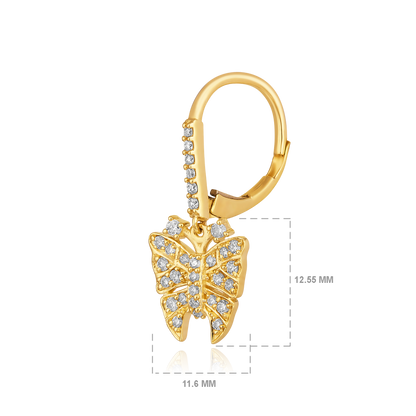 Solid Gold 0.5ct Natural Diamond Butterfly Charm Drop Huggie Earrings