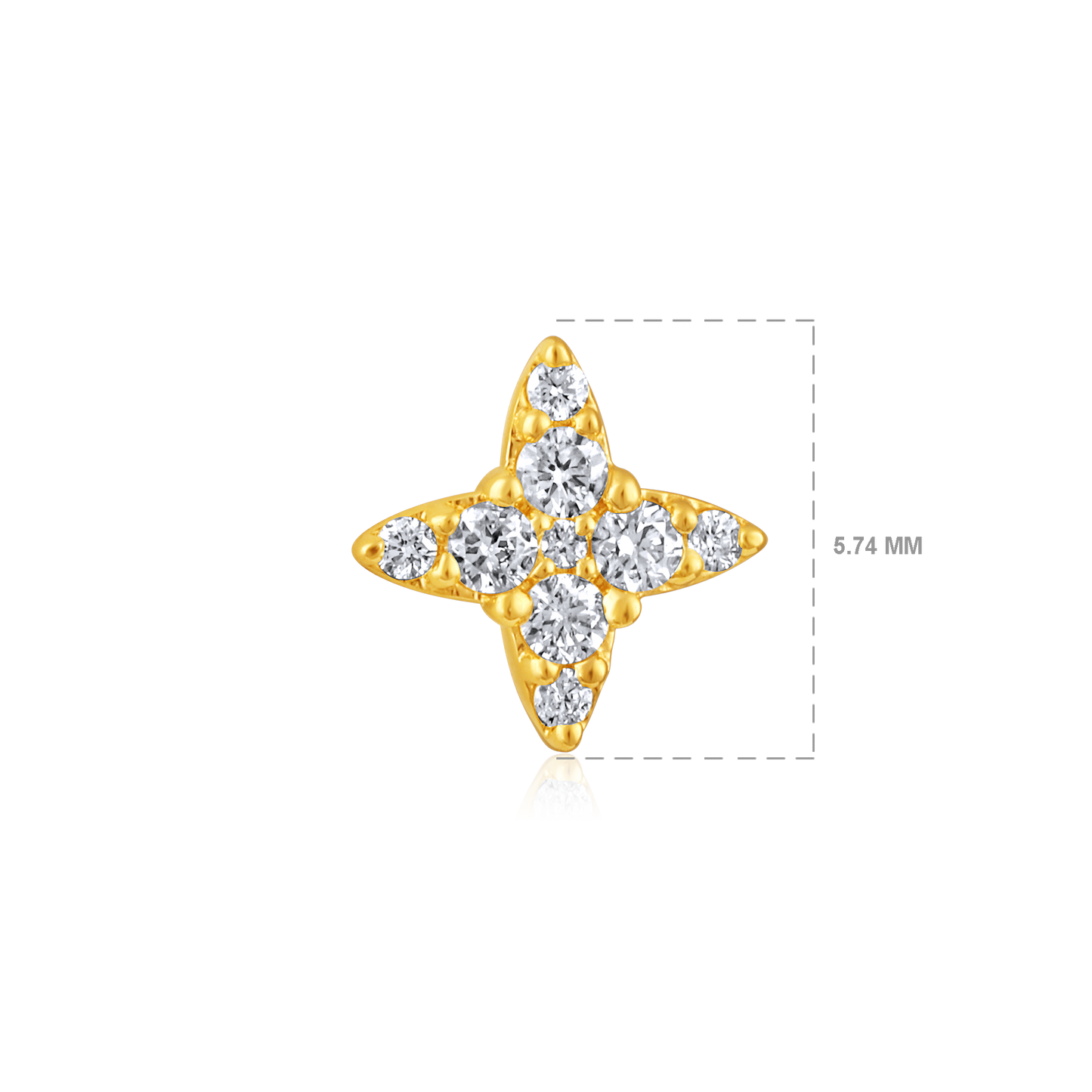 Solid Gold 0.2ct Natural Diamond Spark Floral Star Spike Stud Earrings