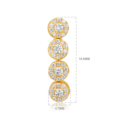 Solid Gold 0.6ct Natural Diamond Studded Long Halo Drop Dangle Earrings