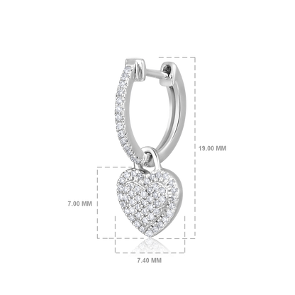Solid Gold 0.21ct Natural Diamond Heart Drop Charm Huggie Earrings