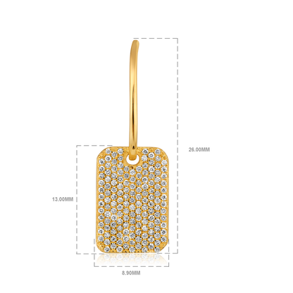 Solid Gold 0.5ct Natural Diamond Rectangle Tag Stud Drop Dangle Earrings