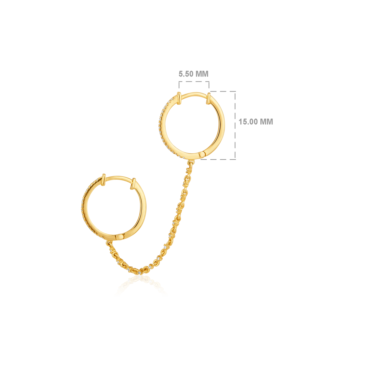 Solid Gold 0.2ct Natural Diamond Multi Pierce Hoop Huggie Chain Earrings