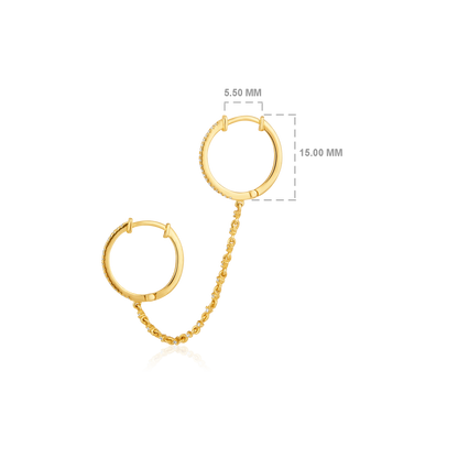 Solid Gold 0.2ct Natural Diamond Multi Pierce Hoop Huggie Chain Earrings