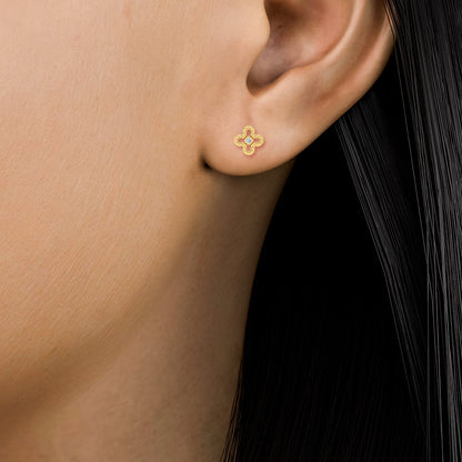 Solid Gold 0.08ct Natural Diamond Clover Flower Stud Florentine Earrings