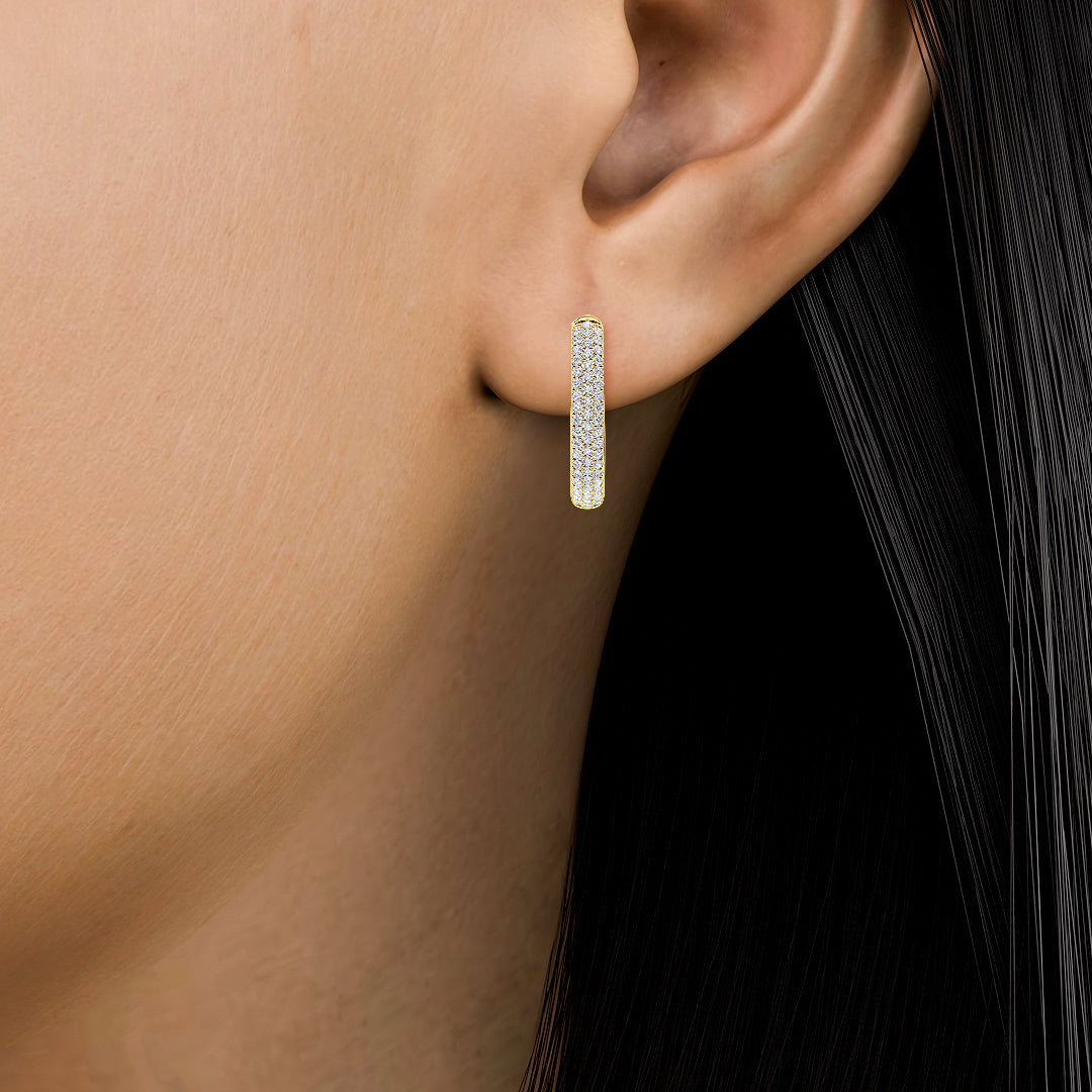 Solid Gold 0.3ct Natural Diamond Cluster Studed Hoop Huggie Earrings