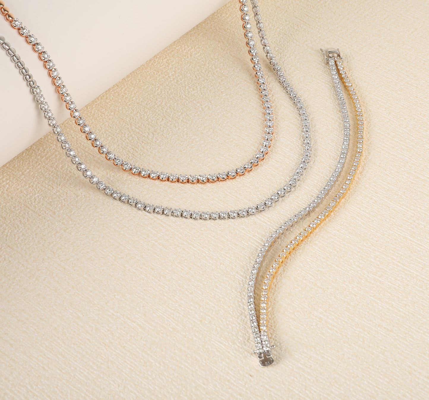 Solid Gold 6.3ct Natural Diamond 2-Layer Tennis Necklace