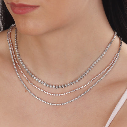 Solid Gold 2.5ct Natural Diamond Tennis Necklace Earrings Set