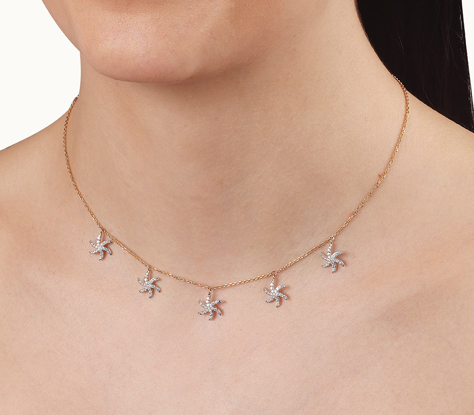 Solid Gold 0.7ct Natural Diamond Fringe Station Necklace