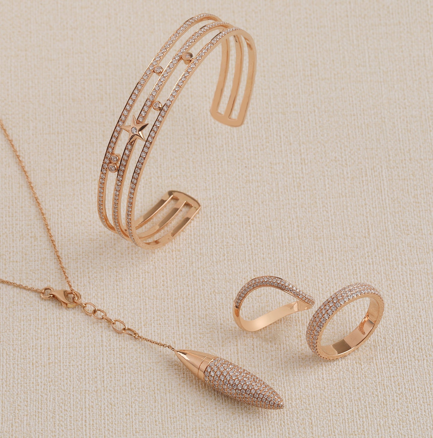 Solid Gold Natural Diamond Curved Wave Band Thin Ring