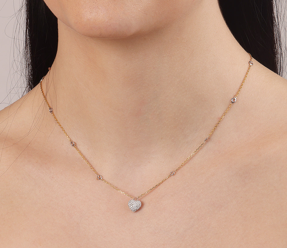 Solid Gold Natural Diamond Heart Charm Necklace