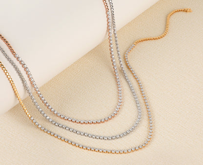 Solid Gold 3.7ct Natural Diamond Round Tennis Necklace