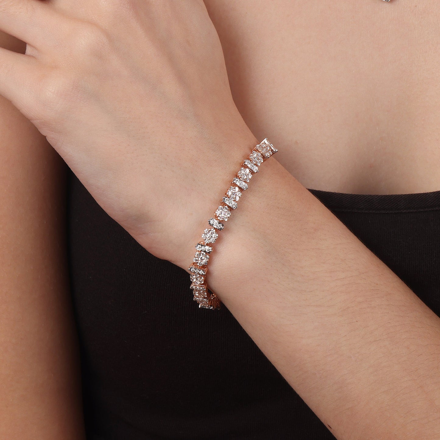 3.7ct Natural Diamond Solid Gold Flower Tennis Bracelet