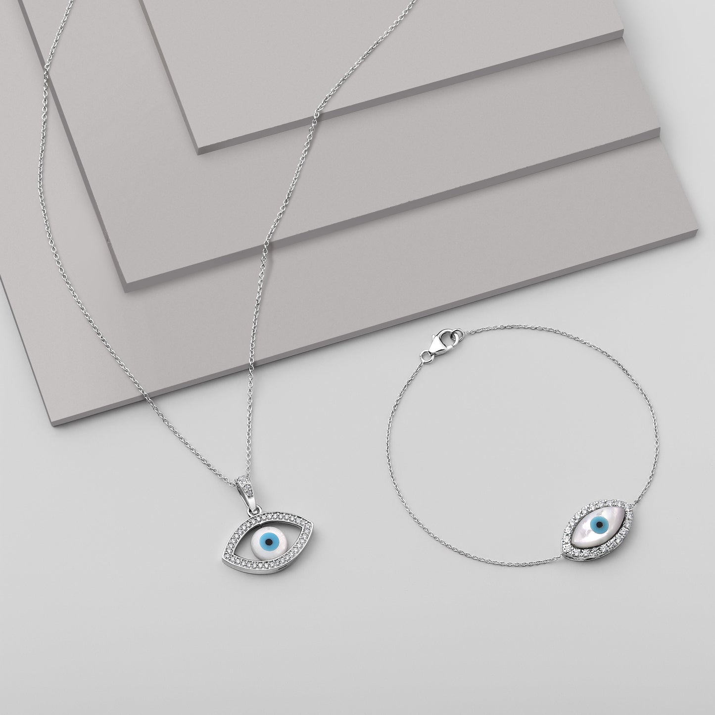 Solid Gold 0.5ct Natural Diamond Blue Evil-Eye Bracelet