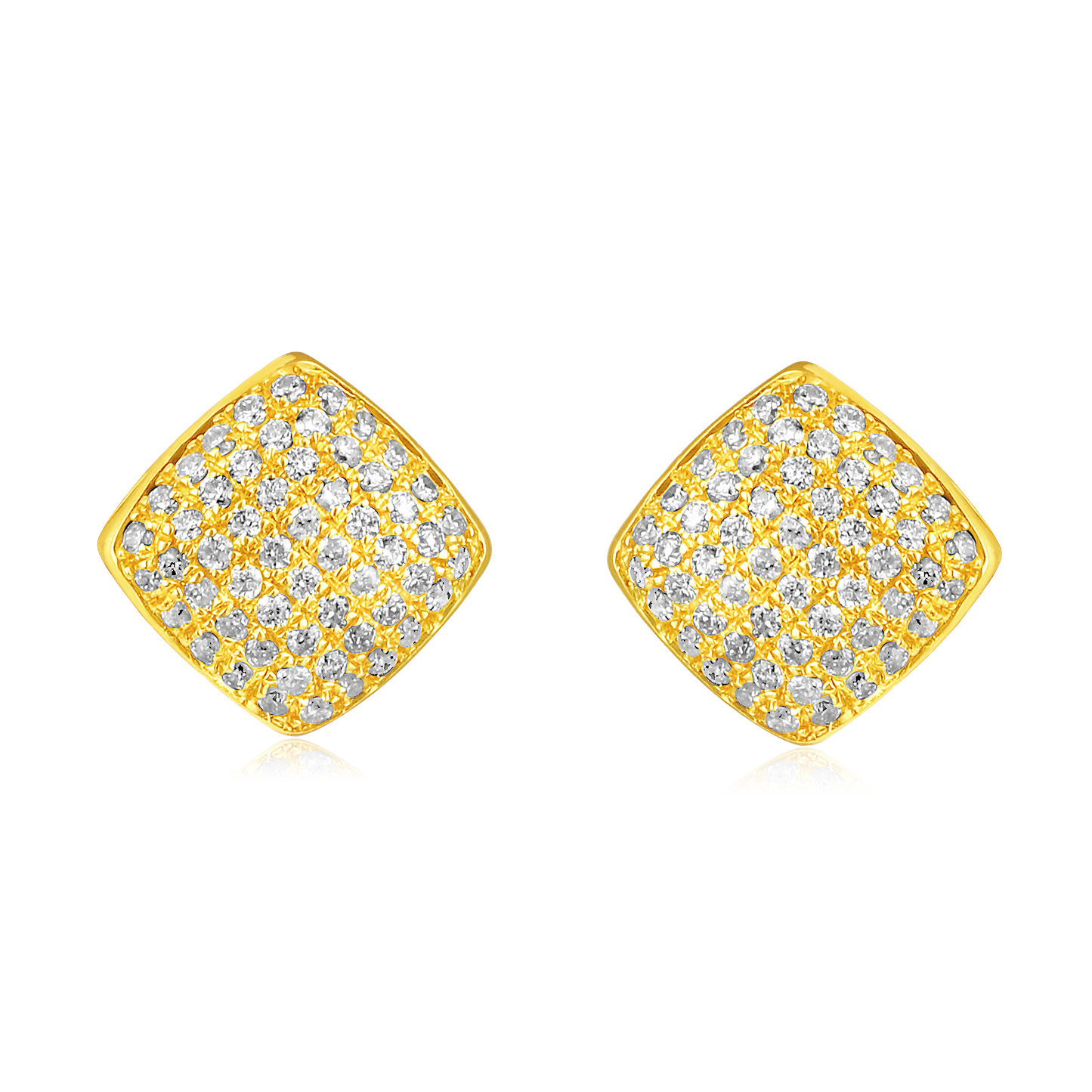 Solid Gold 0.12ct Natural Diamond Rhombus Square Studded Stud Earrings