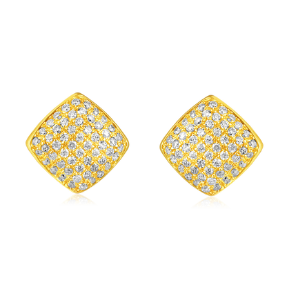 Solid Gold 0.12ct Natural Diamond Rhombus Square Studded Stud Earrings