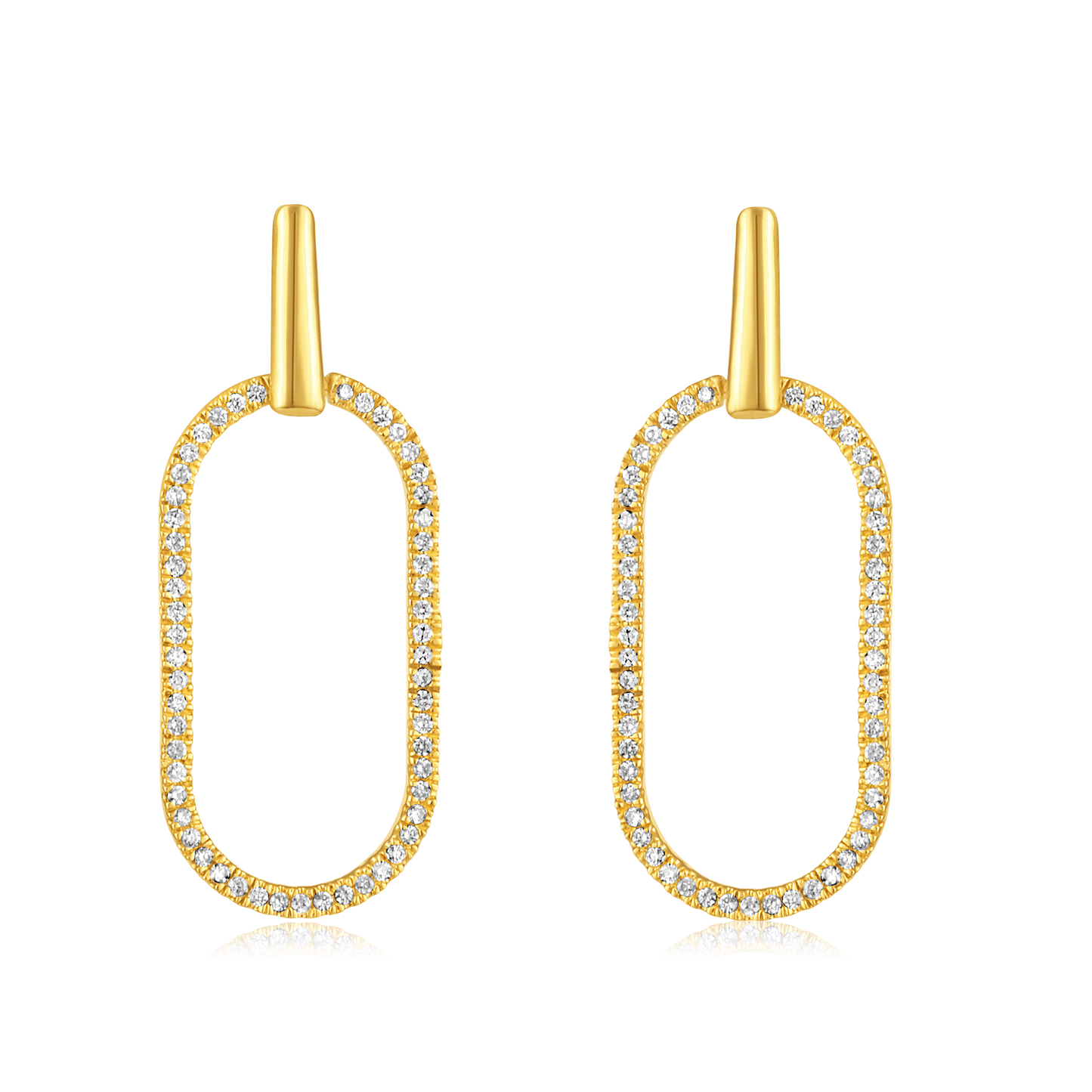 Solid Gold 0.2ct Natural Diamond Paperclip Oval Long Drop Earrings