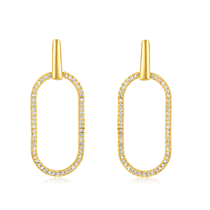 Solid Gold 0.2ct Natural Diamond Paperclip Oval Long Drop Earrings