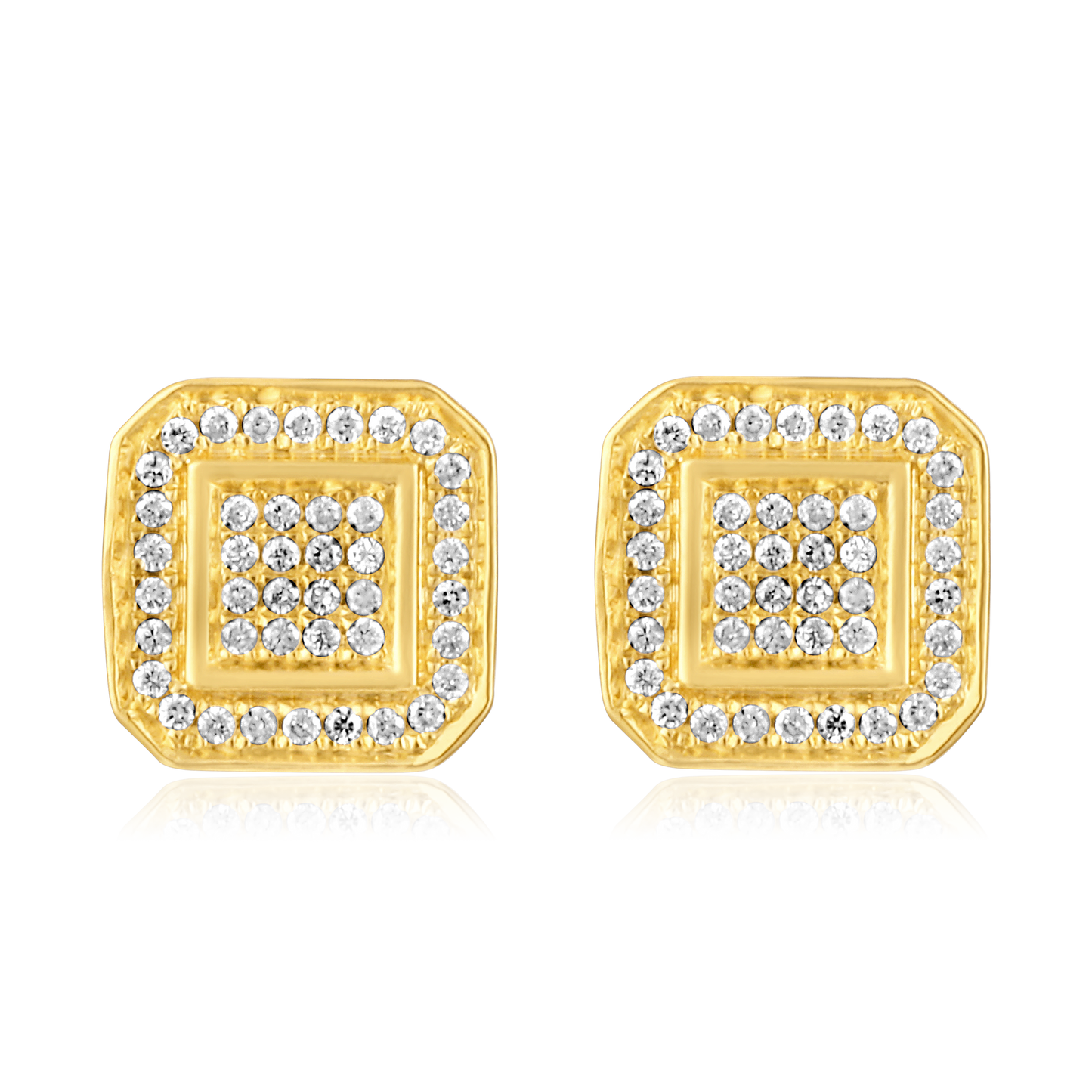 Solid Gold 0.2ct Natural Diamond Geometric Square Halo Stud Earrings