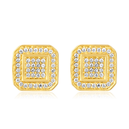 Solid Gold 0.2ct Natural Diamond Geometric Square Halo Stud Earrings