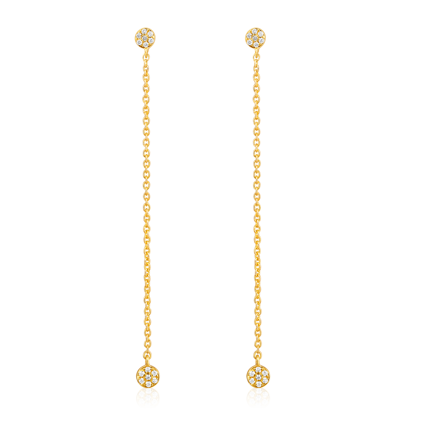 Solid Gold 0.1ct Natural Diamond Chain Drop Long Earrings