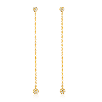 Solid Gold 0.1ct Natural Diamond Chain Drop Long Earrings
