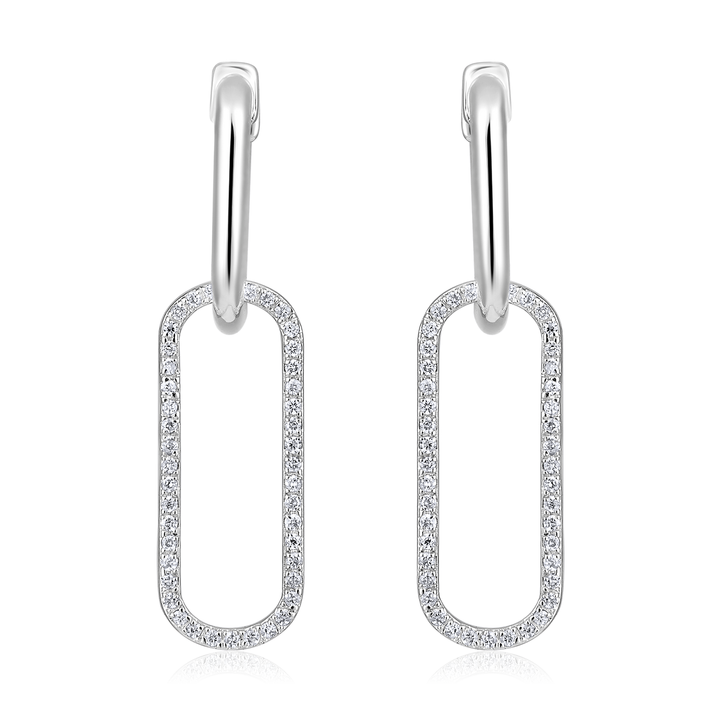 Solid Gold 0.14ct Natural Diamond Link Paperclip Drop Dangle Earrings
