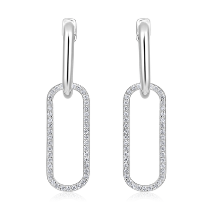 Solid Gold 0.14ct Natural Diamond Link Paperclip Drop Dangle Earrings
