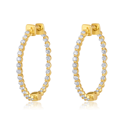 Solid Gold 0.5ct Natural Diamond Inside Out Hoop Earrings