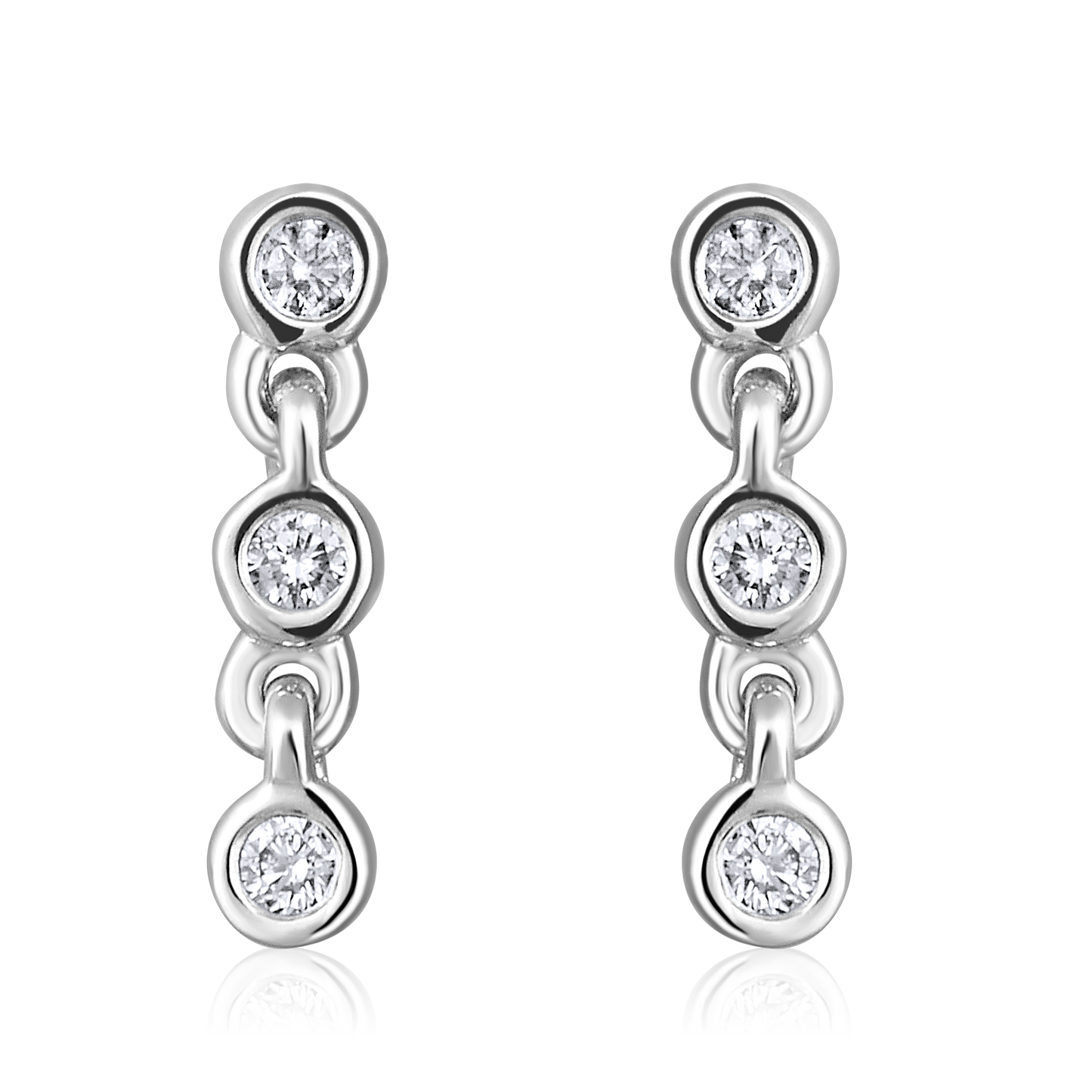 Solid Gold 0.1ct Natural Diamond Chain Little Drop Stud Earrings