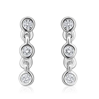 Solid Gold 0.1ct Natural Diamond Chain Little Drop Stud Earrings
