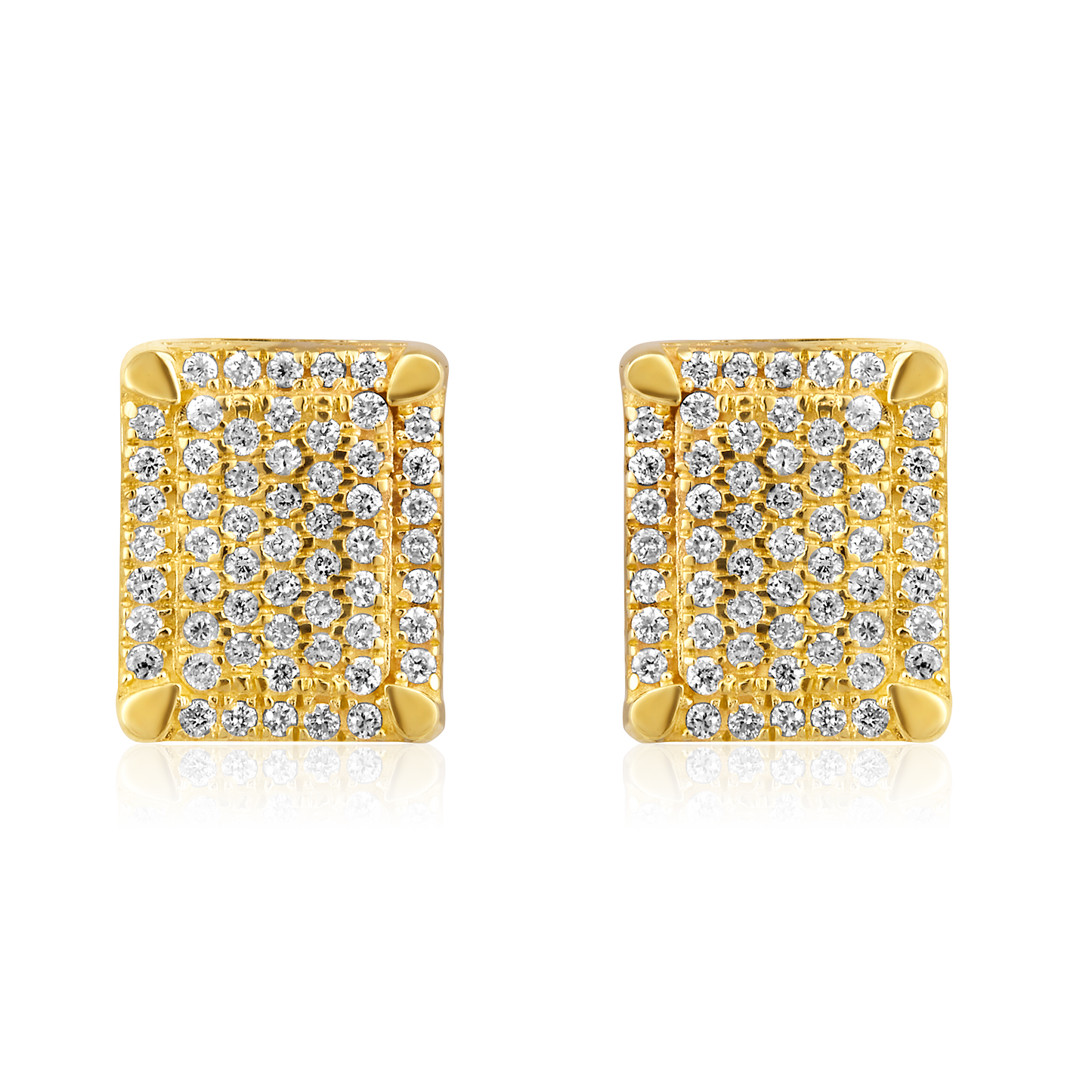 Solid Gold 0.2ct Natural Diamond Rectangle Halo Studded Stud Earrings