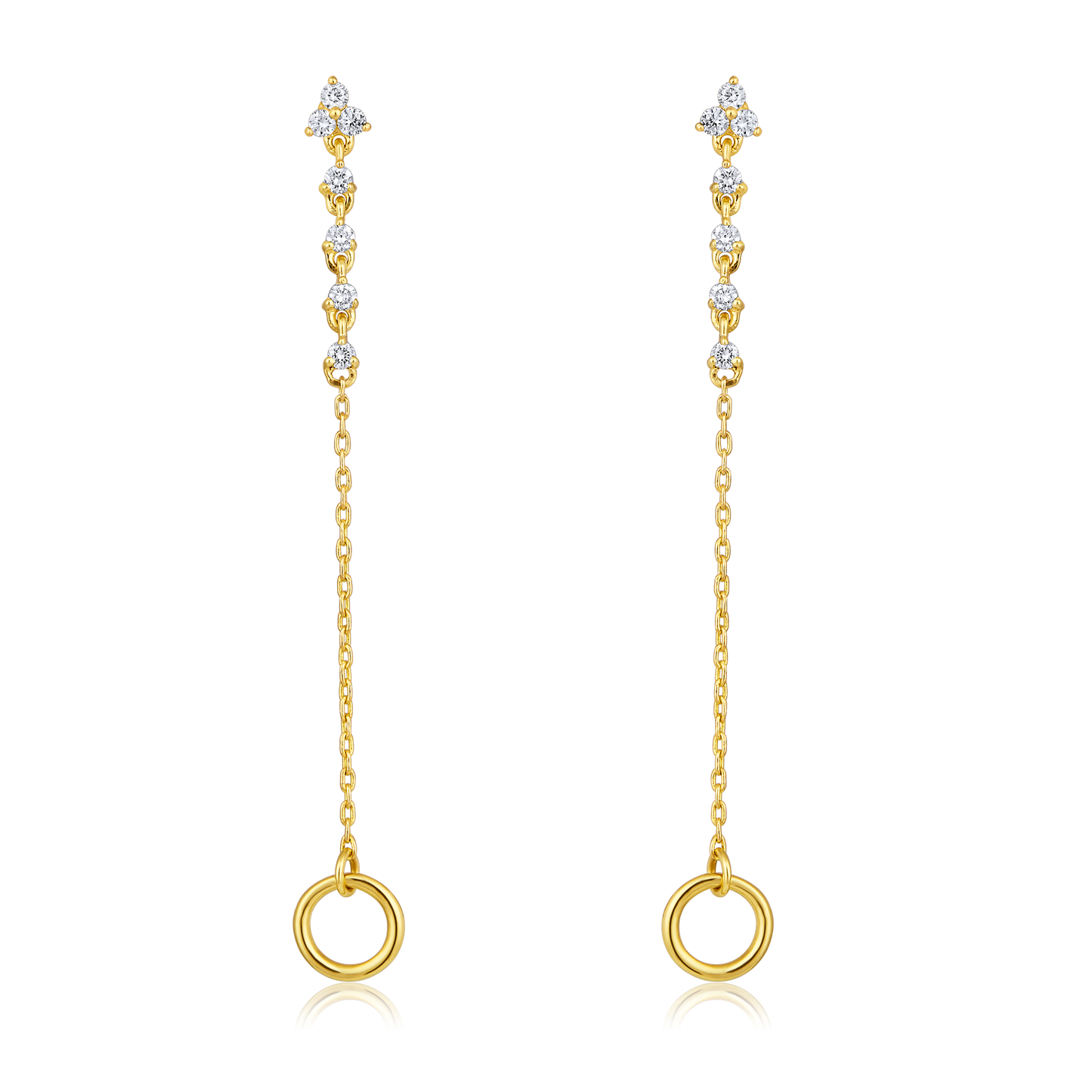 Solid Gold 0.3ct Natural Diamond 2in1 Loop Trio Chain Drop Earrings
