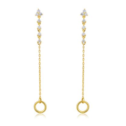 Solid Gold 0.3ct Natural Diamond 2in1 Loop Trio Chain Drop Earrings