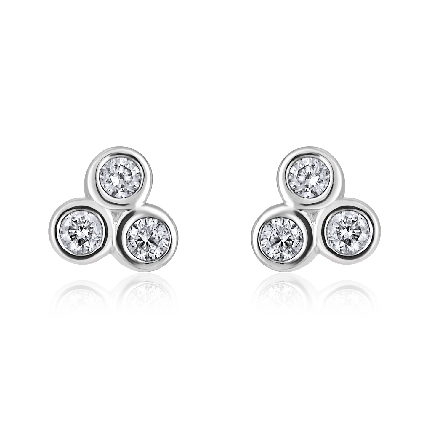 Solid Gold 0.11ct Natural Diamond Trio Bezel 2nd Pierce Stud Earrings