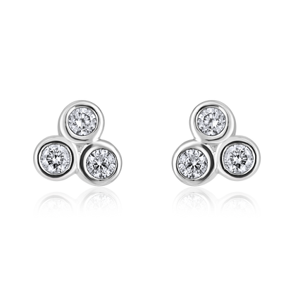 Solid Gold 0.11ct Natural Diamond Trio Bezel 2nd Pierce Stud Earrings