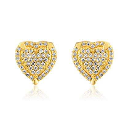 Solid Gold 0.2ct Natural Diamond Heart Halo Studded Stud Earrings