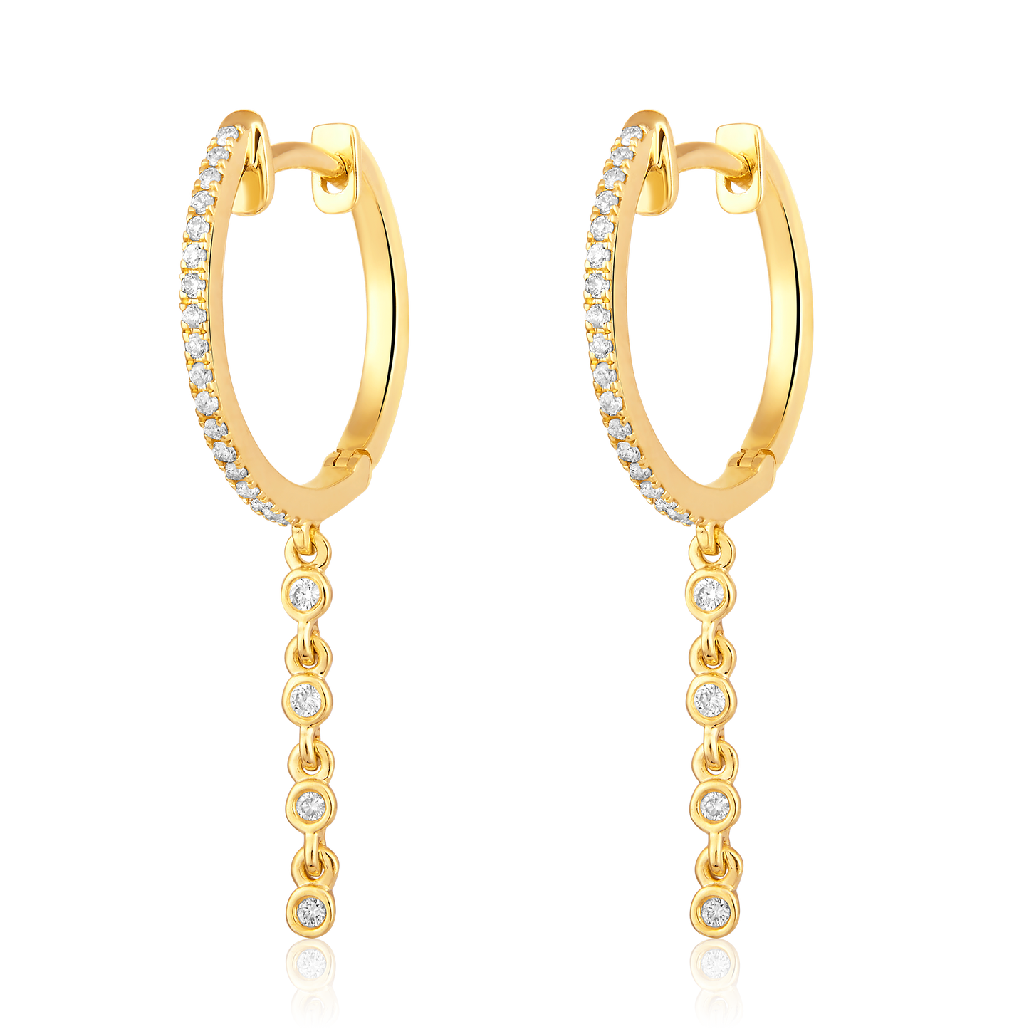 Solid Gold 0.2ct Natural Diamond Chain Drop Dangle Huggie Earrings